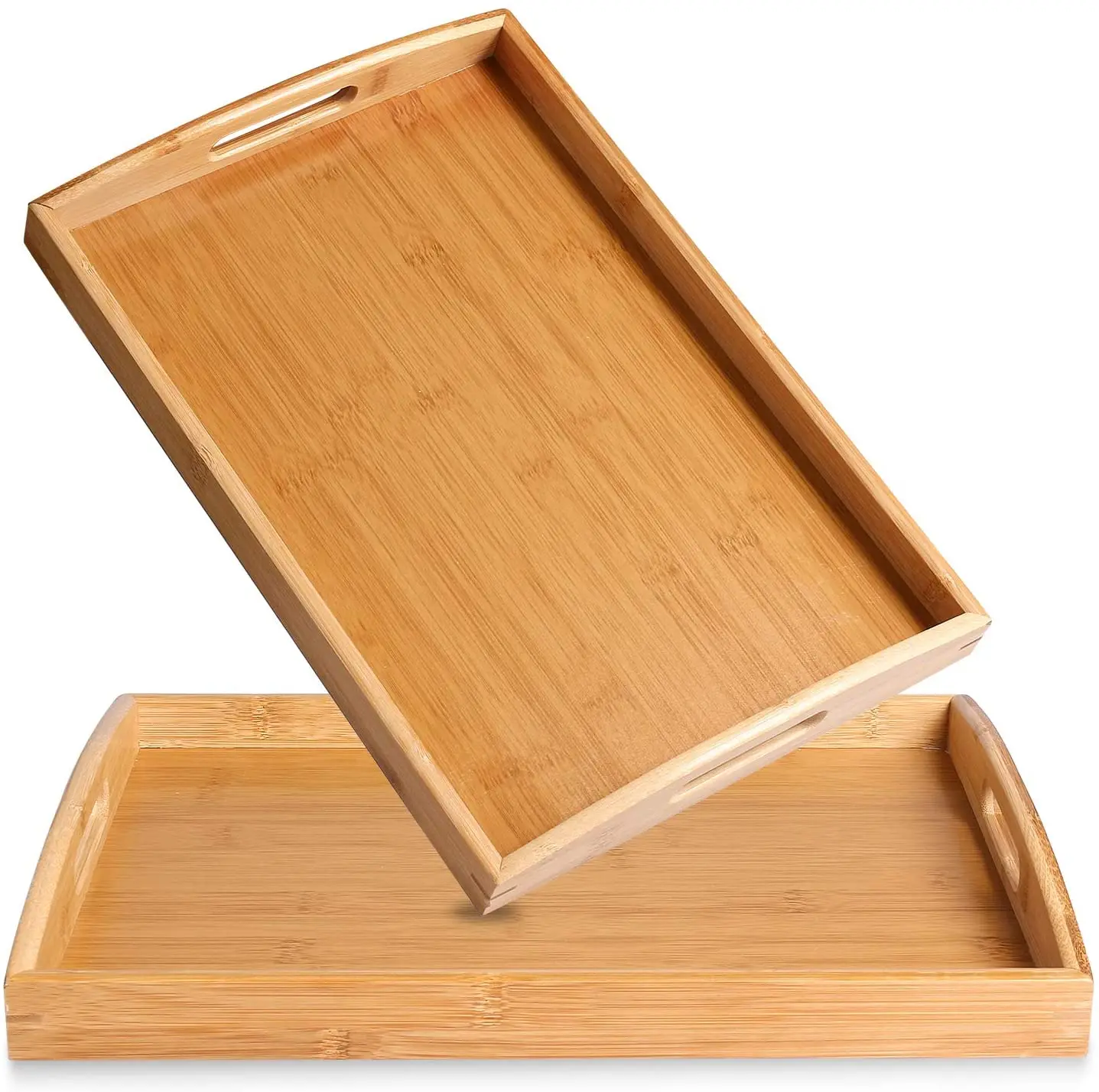 Wholesale Set of 3 Multipurpose Decorative Tray Coffee Table Tray Bamboo Serving Tray with Handles