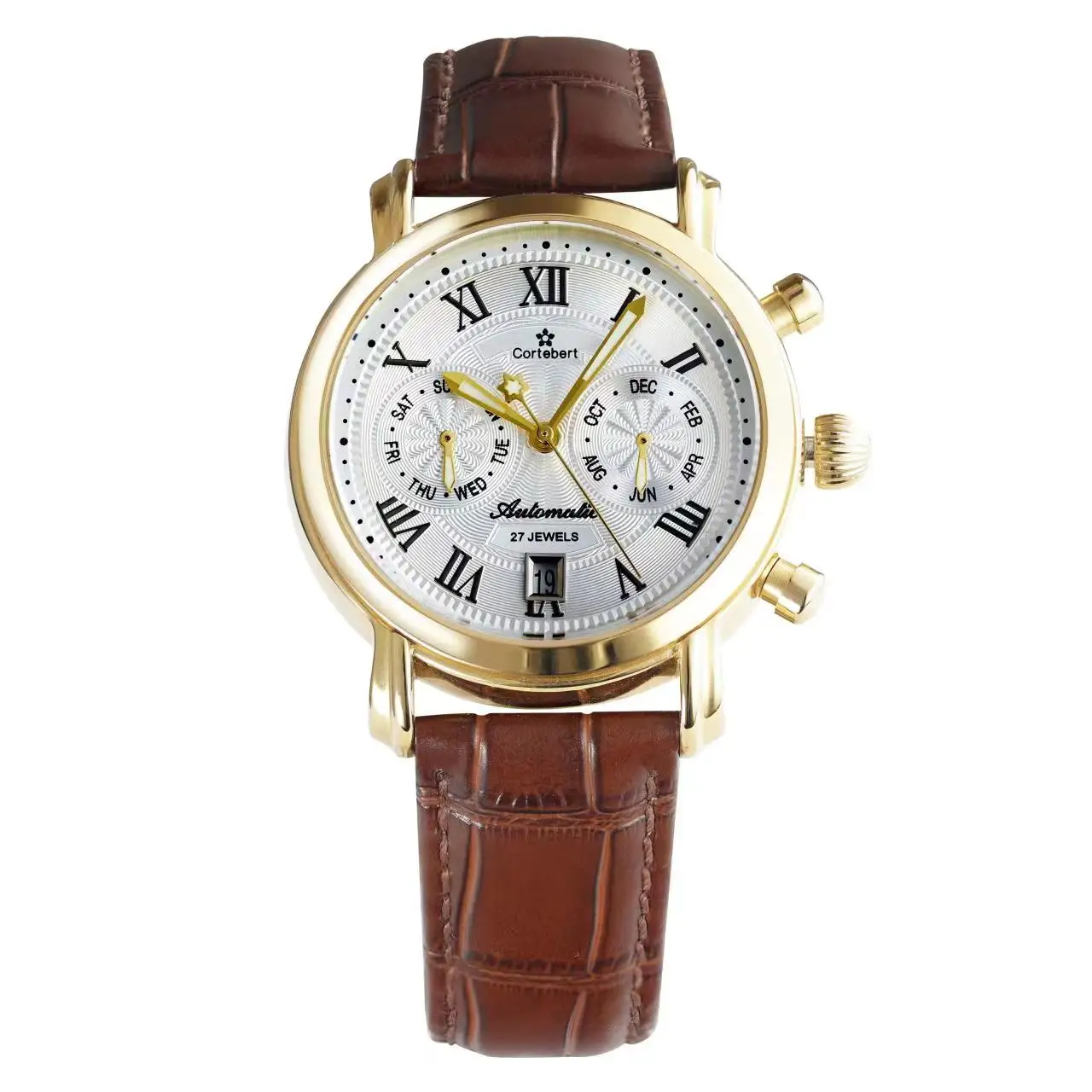 high-end Two Eyes Weekly Calendar Mechanical Watches Calendar Roman Numerals Mechanical Leather Strap Automatic Watches