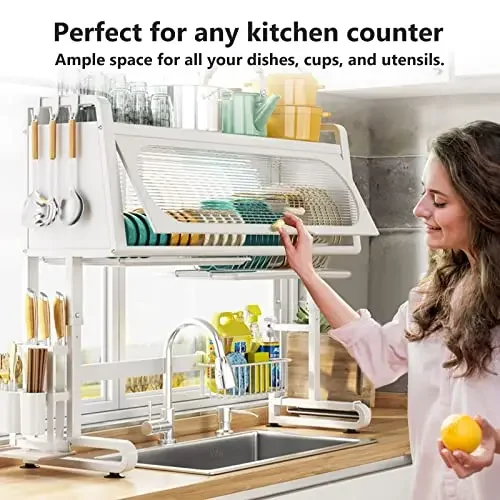 Multifunctional Cutlery Use Metal Over The Sink Home Kitchen Dish Drying Rack With Storage Holders