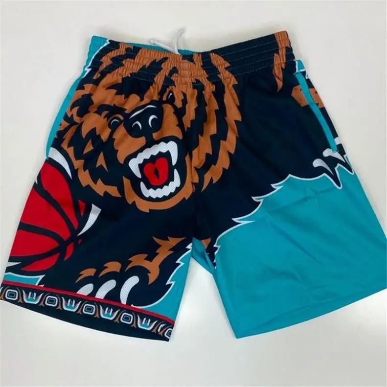 Оптовая продажа, лидер продаж, мужские ретро сетчатые повседневные шорты с принтом гризли, обычные баскетбольные шорты на шнурке в стиле хип-хоп, уличные спортивные штаны для бега