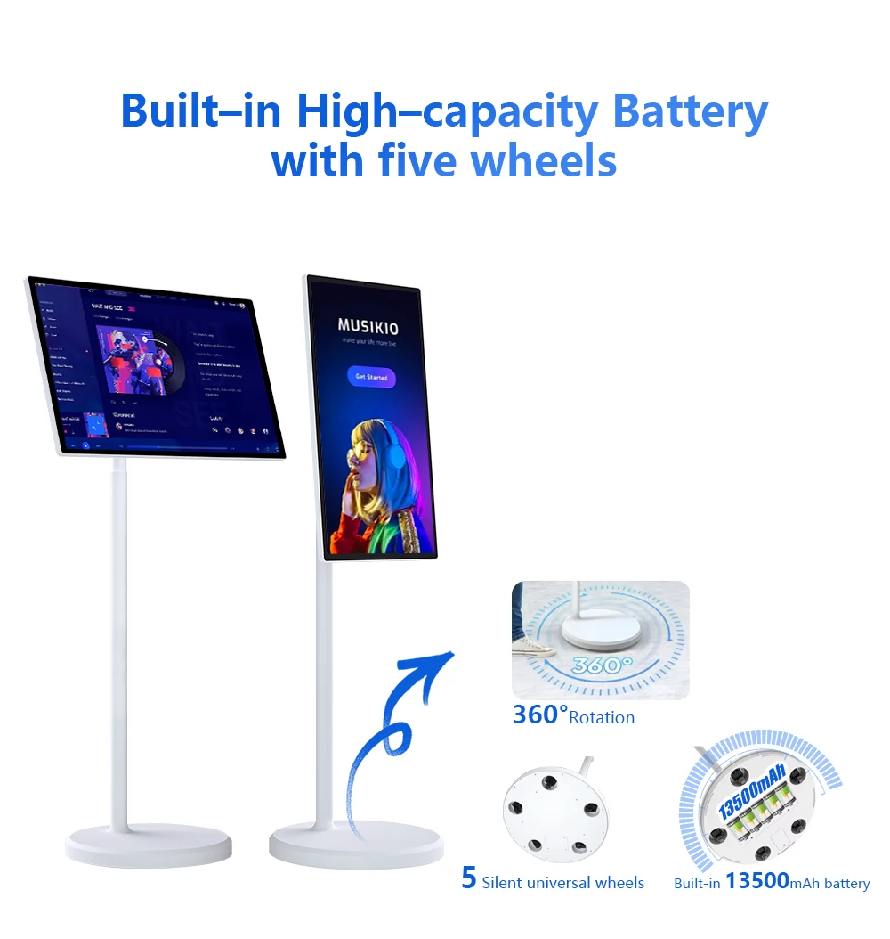 27/32 Inch Retractable Rolling TV | 1080P Android 13 Smart Monitor with Wheels