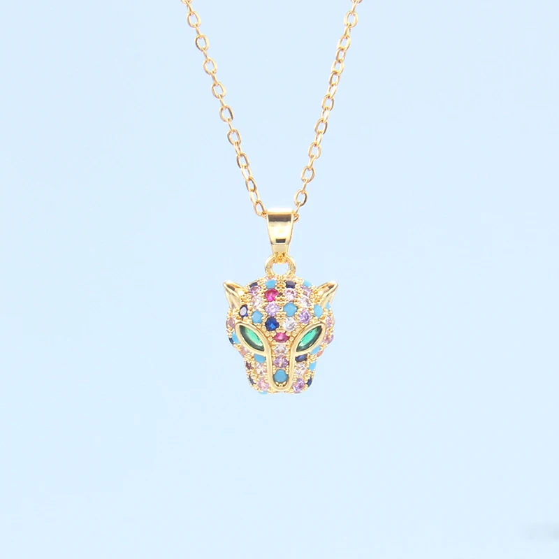 Fashion Personality Hip Hop Punk Brass 18k Gold Plated Full Colorful Cubic Zircon Panther Pendant Necklace Jewelry For Women