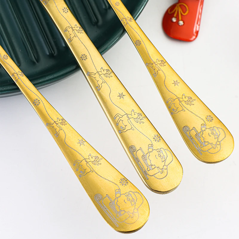 Christmas Tableware Sets Stainless Steel 4pcs Christmas Laser elk spoon Luxury  Minimalist Business Custom Gifts