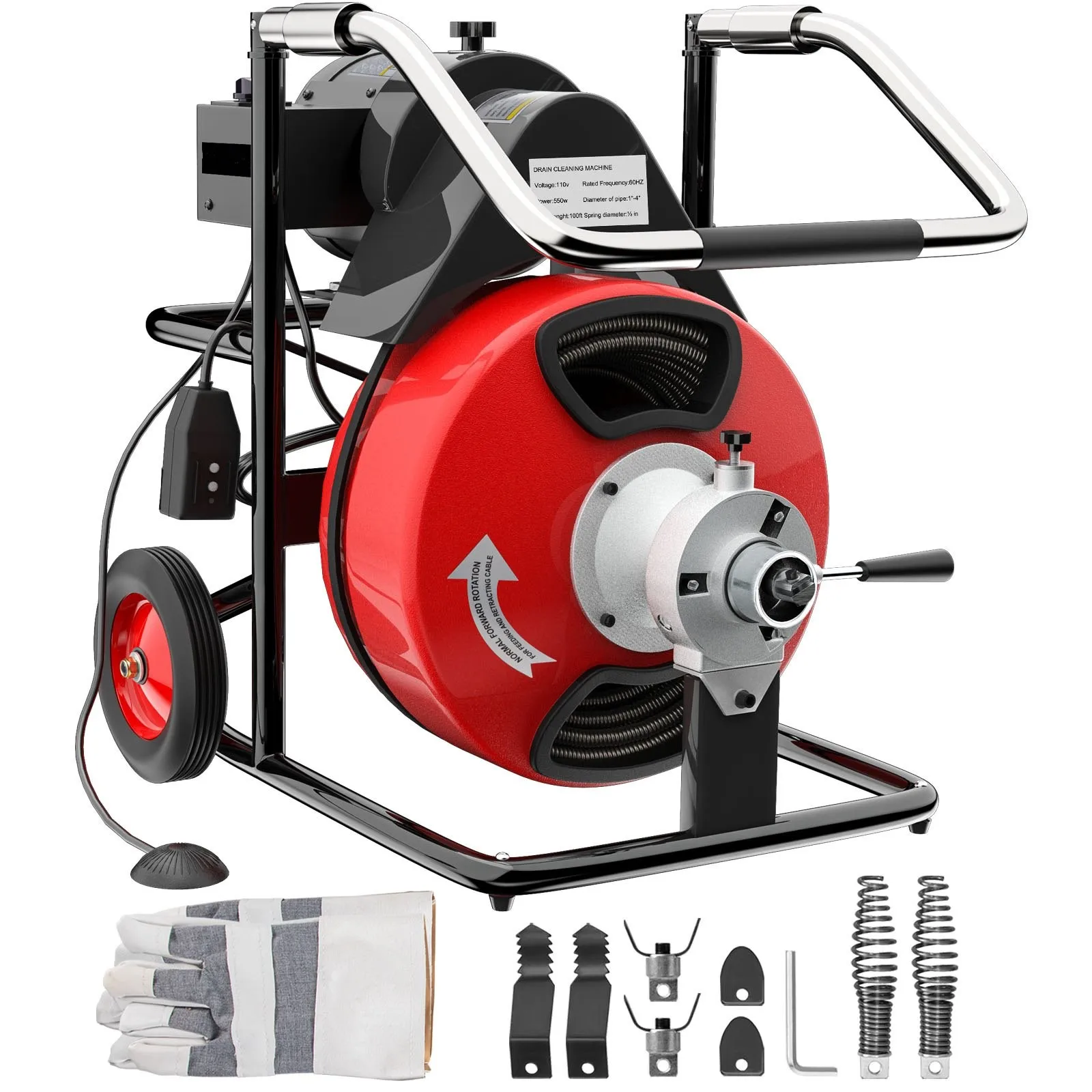 550W Heavy Duty Drain Cleaner Machine Commercial Sewer Snake Plumbing Machine