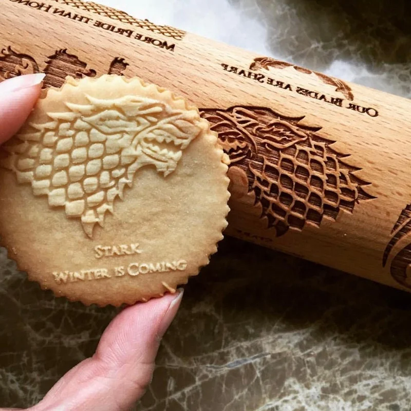 3D Game Of Thrones Pattern Fondant Wooden Engraved Rolling Pins by Laser  for Baking