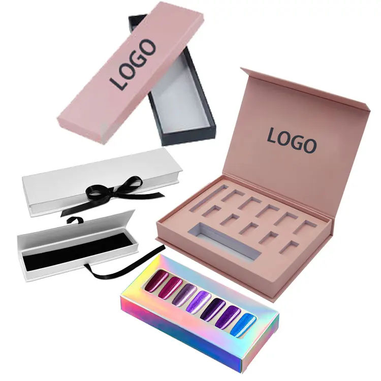 Pink Black Empty Luxury Custom Design Size Nail Magnetic Folding Paper Packing Boxes False Press On Nail Packaging Box For Nails