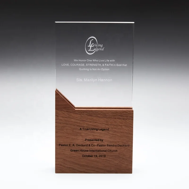 Wholesale Factory Souvenur Gift With Wooden Base Crystal Glass Trophy