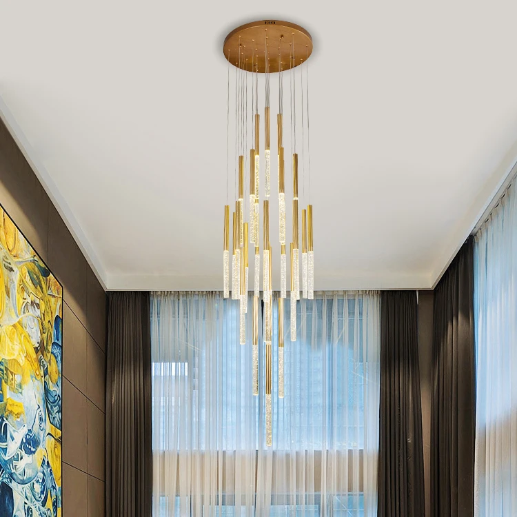 Светильник JC лестница Золотая хрустальная люстра современное освещение подвеска с регулируемой высотой и пузырьками внутри