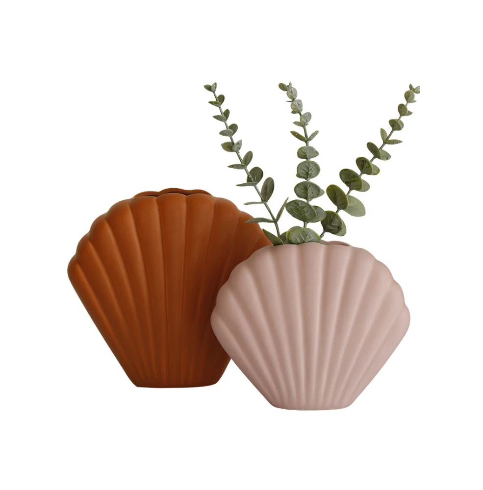 Factory wholesale creative lovely tabletop ceramic shell vases living room flower arrangement decorations