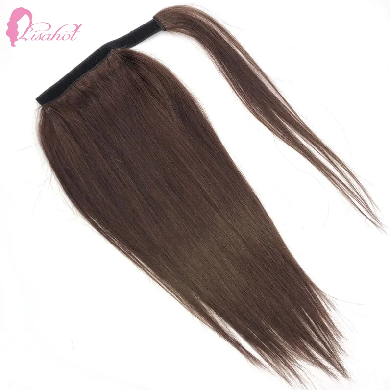 100% Human Hair Remy Unprocessed Bone Straight 4# Dark Brown Pony Tails Clip On Ponytail Cosplay Hair Wig For Black Women