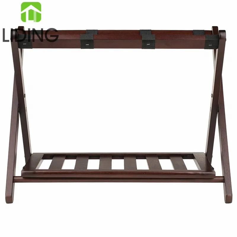Foldable Luggage Rack with a Lower Shelf Hotel Room Bamboo Folding Luggage Storage Standing Rack
