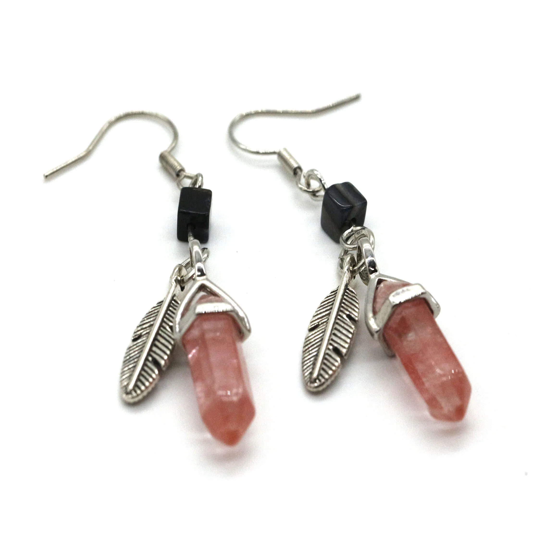 Wholesale fashion Jewelry Earrings 6x22mm natural green jade hexagonal stone earrings
