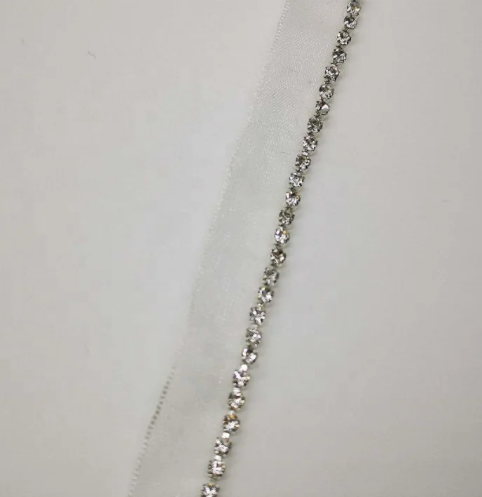 1 Row Rhinestone White Black Lace Trim Sew on Glass Crystal Chain Ribbon for Garment Shoes Bags Decoration