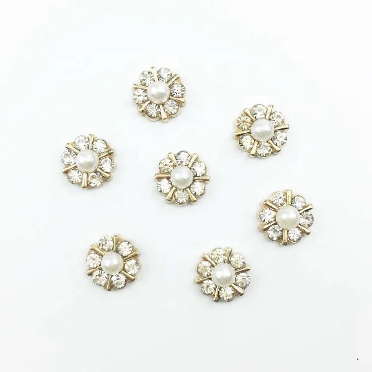 12*12mm Mini Pearl Diamond Gold Buttons Diy Flatback Alloy Diamante Rhinestone Buttons For Girl Wedding