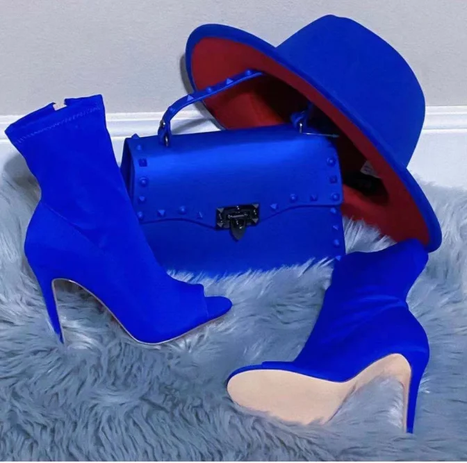 Women Heel Pointy Toe Long Boots With Handbag Set Wholesale Plus Size High Heel Casual Shoes For Women