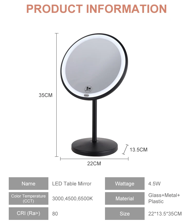Greenfrom Custom Lighted Makeup Mirror LED 1X/10x Magnifying Round Cosmetic Mirror Led Professional Vanity Makeup Mirror