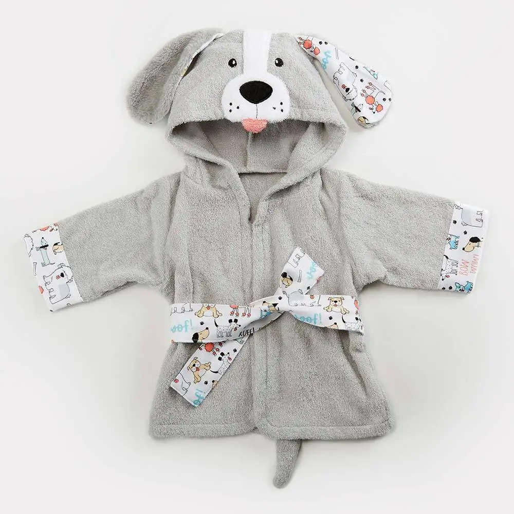 Wholesale 100% Organic Cotton Baby Towel With Hood Grey Elephant Embroidery Hooded Kids Bath Towels Bathrobe