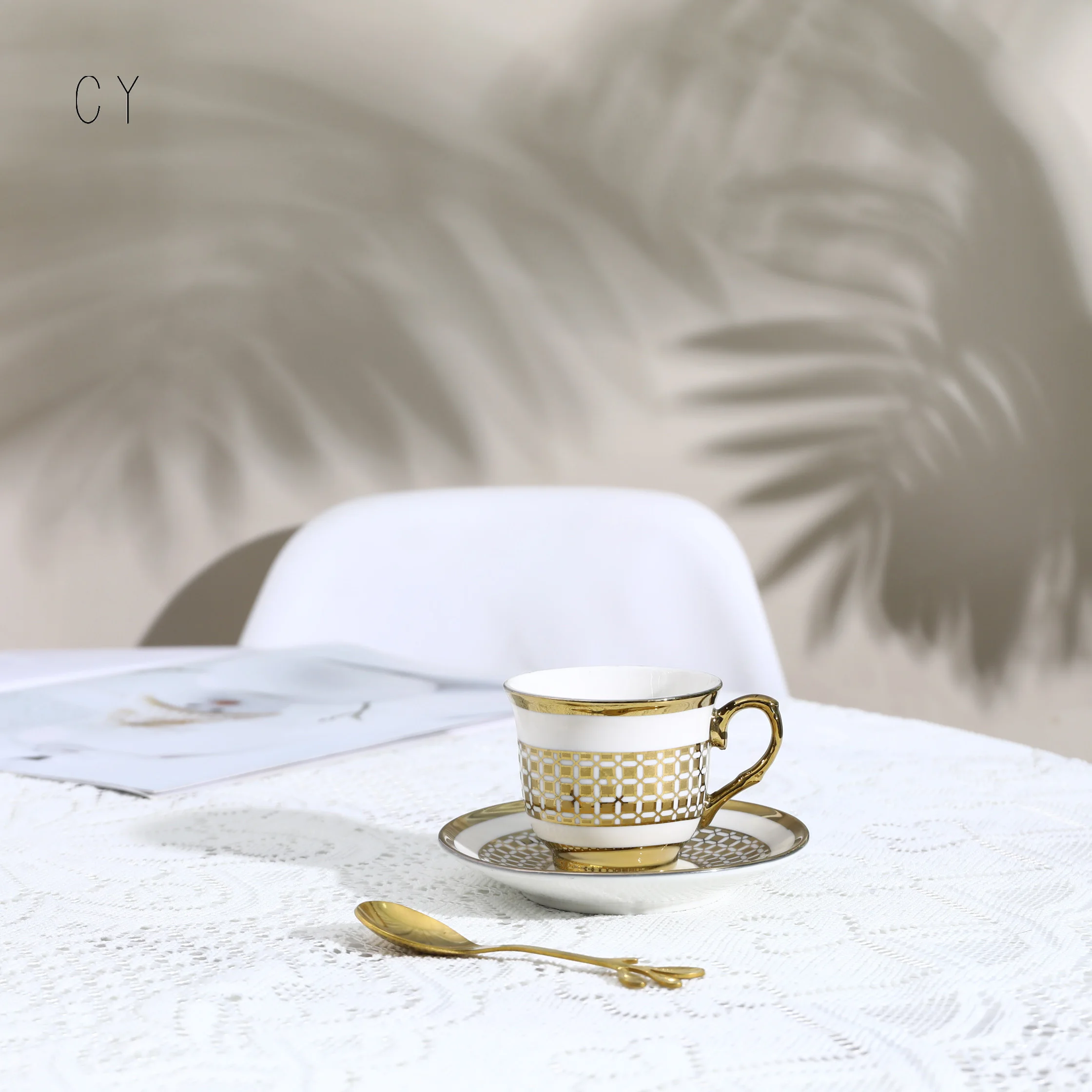 Ceramic Arabic Coffee Cups Tea cup and saucer porcelain Arabic Cups With Gold Rim