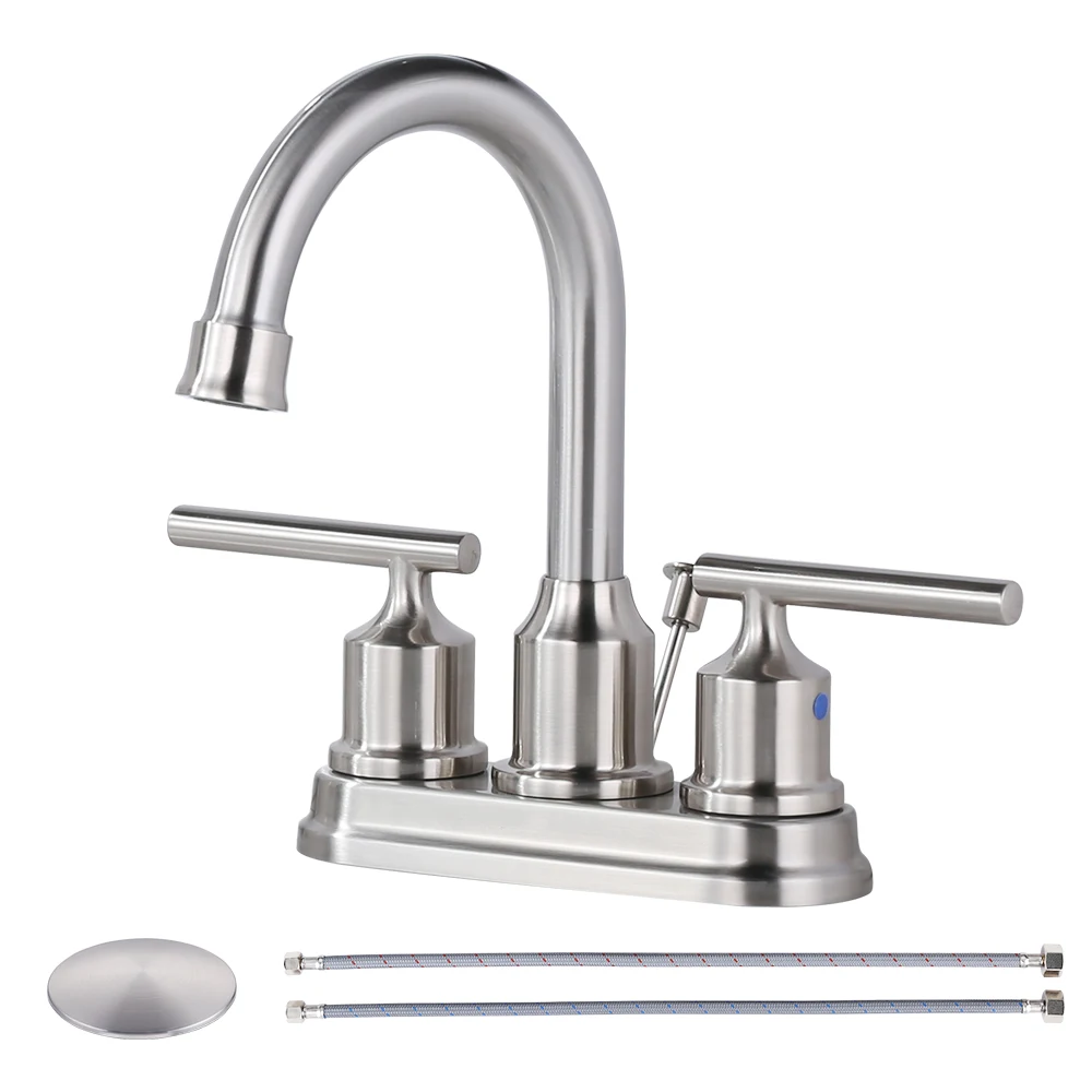 Смесители для ванной с поворотным носиком на 360 градусов с подъемным стержнем и стопором, 4-дюймовый центральный смеситель для раковины