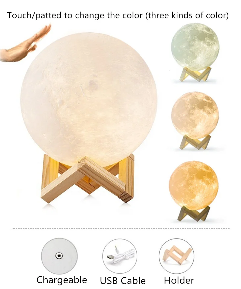 Hot Sales 3D Print Moon Lamp Creative Custom Design led lights Starry Night Light