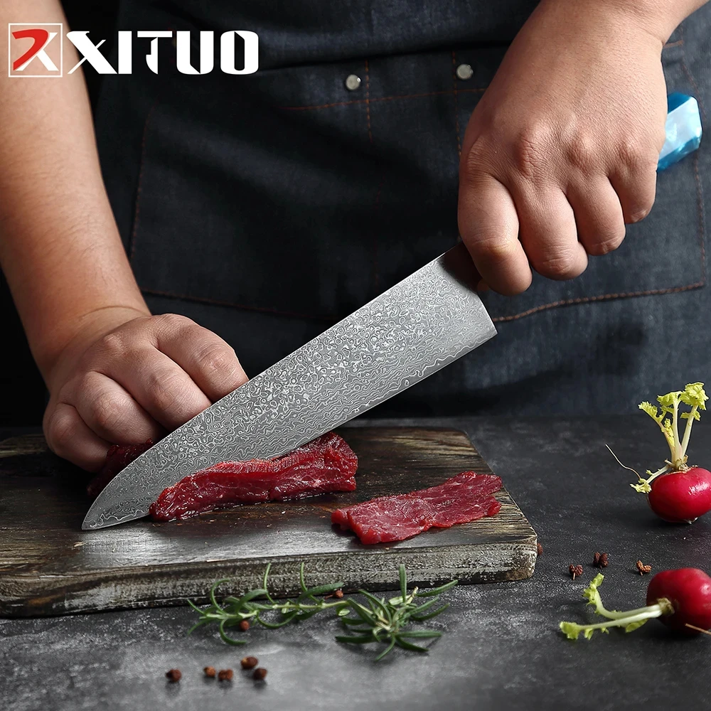 XITUO High Quality Santoku knife Japanese Damascus Steel Slaughter  Kitchen Chef knife Meat And Vegetable Cooking Knife