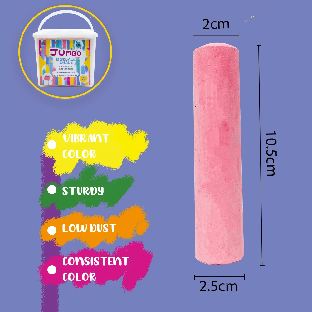 Hot Selling Washable Non Toxic 20pcs Sidewalk Chalk for 3+ Kids