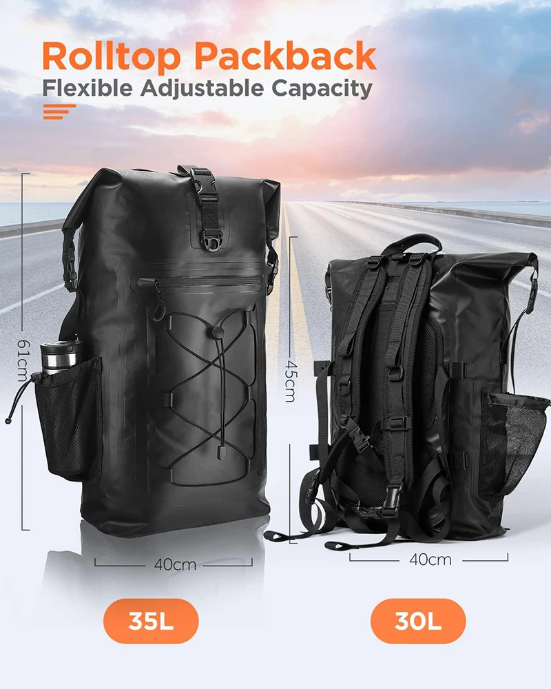 Motorcycle Waterproof Motorcycle Backpack Tail Bags Travel Saddlebags 35L Duffle Bags PVC 500D Waterproof Dry Bags