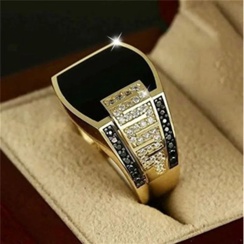 Cross-border hot selling jewelry wide-face black diamond men ring European and American fashion hip hop full diamond ring