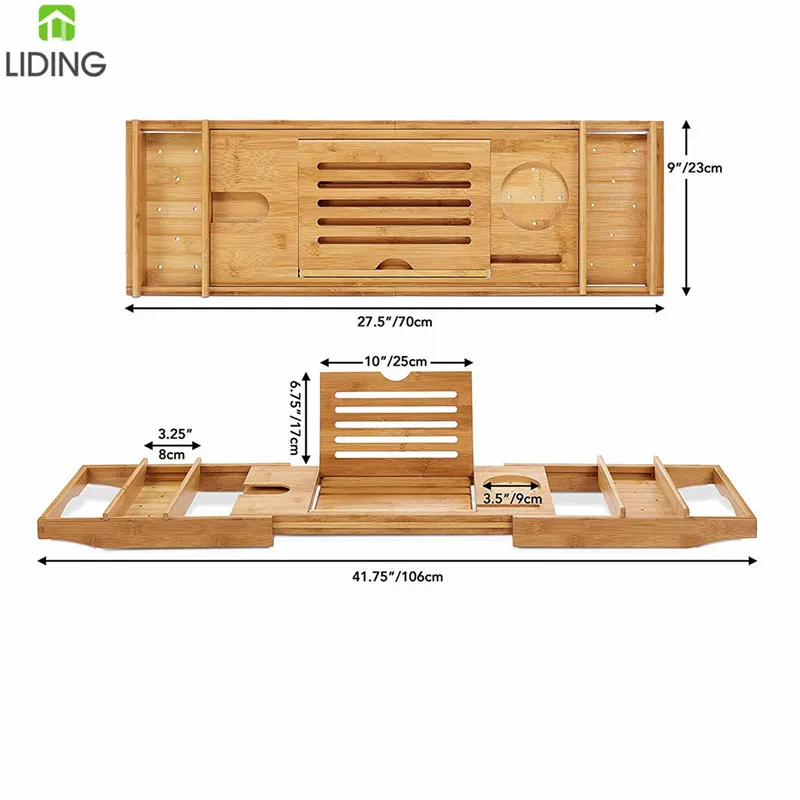 Factory Custom Design Bamboo Bathtub Caddy Tray Bath Caddy Bath and Bed Tray for Bathroom Organizer
