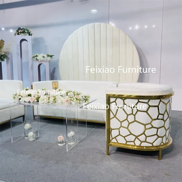 Luxury Wedding Furniture Suppliers White Sofa Chair Gold Stainless Steel Living room Sofa Set for Sale