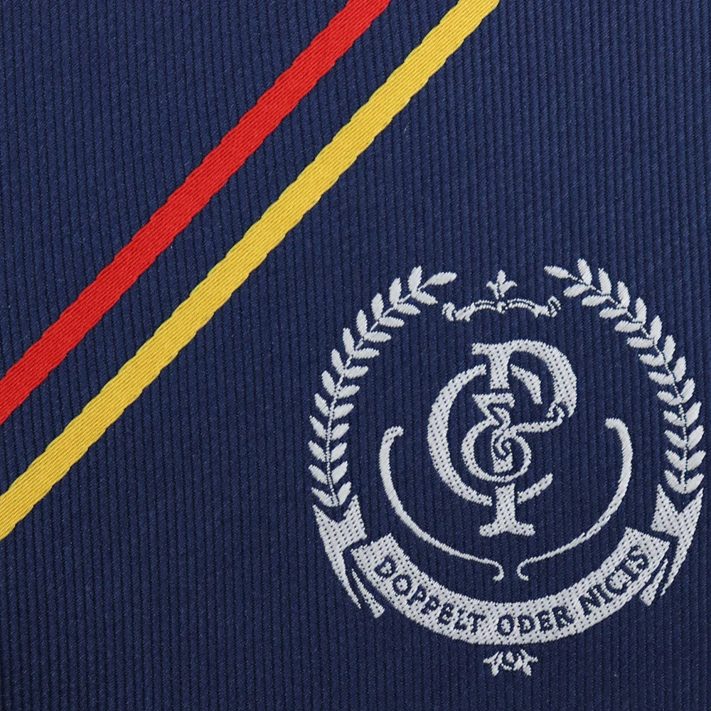 Custom Brand Logo Striped Microfiber Necktie Navy Blue Fashion Design Logo Tipping Polyester Tie For Business