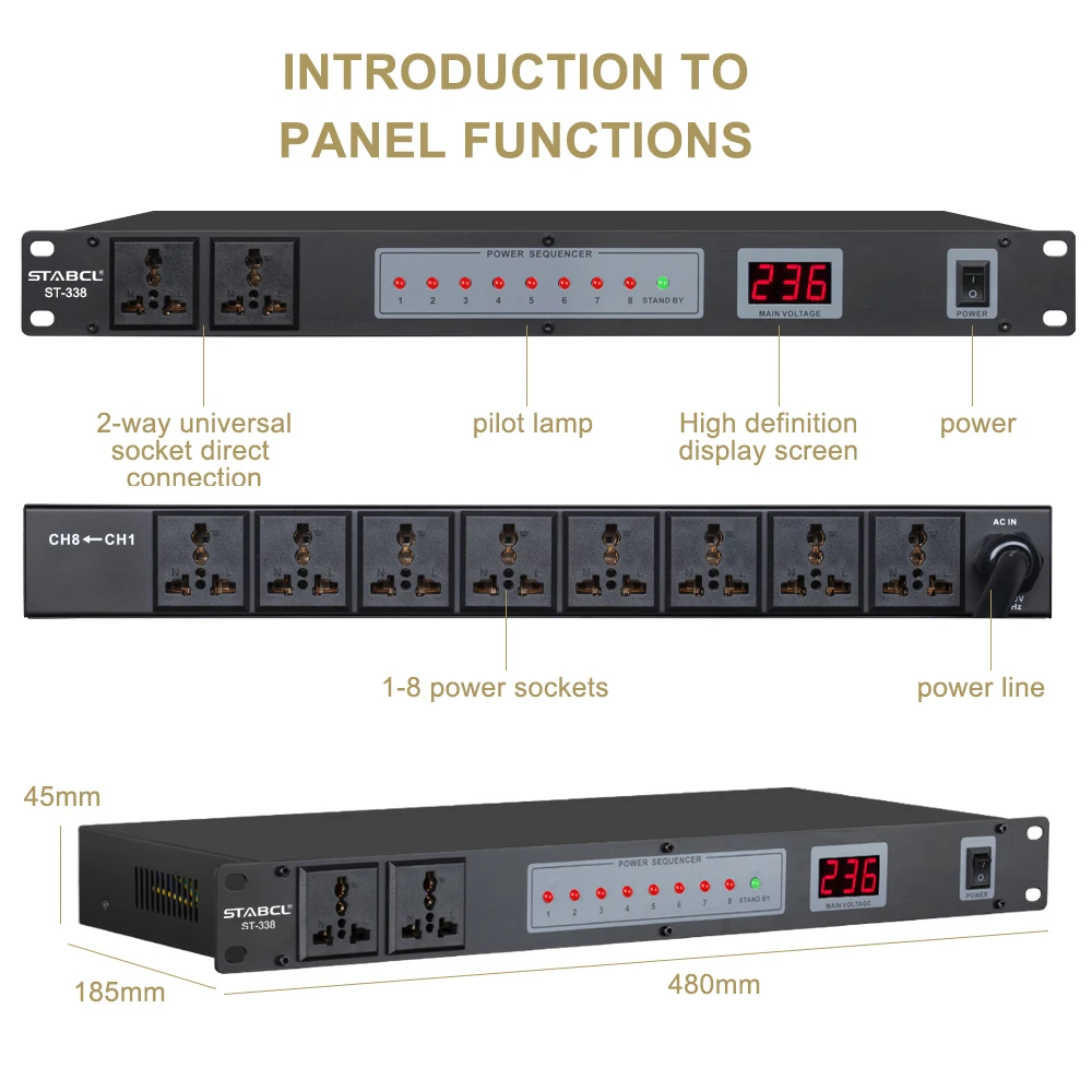 STABCL  ST-338 Professional Power Supply Intelligent 8 Channel Power Supply Sequencer With Voltage Display