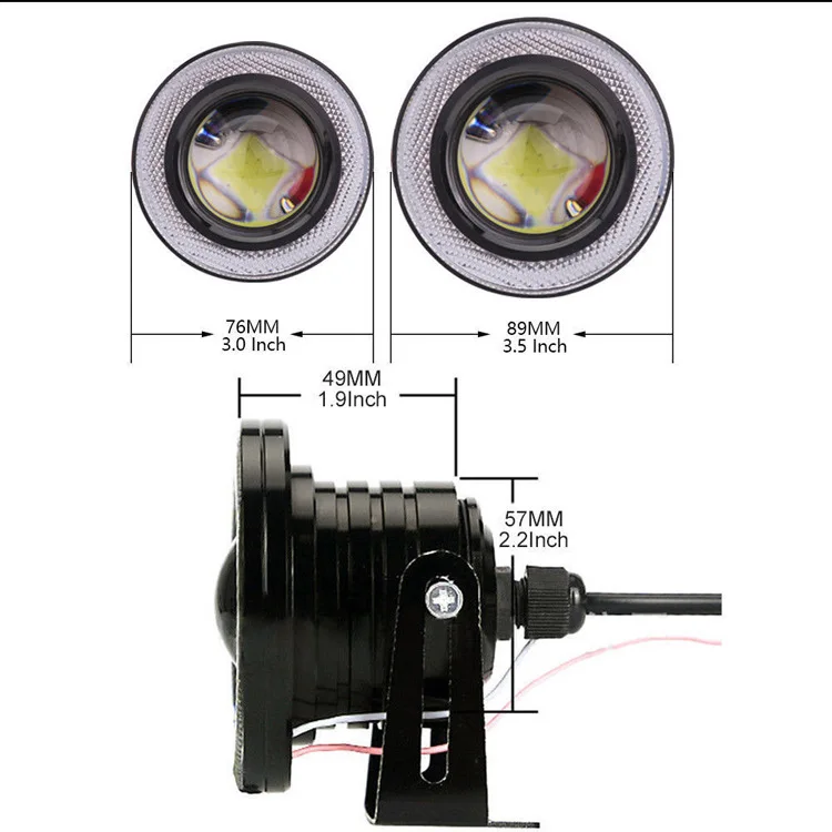EURS Car LED lens 30W 12V 6000K 76MM 89MM COB angel eye fog light daytime running lights