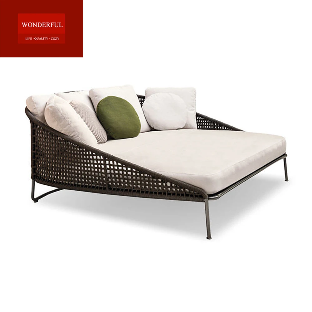 Leisure large size sea beach and pool rope furniture webbing outdoor rope weaving sun bed