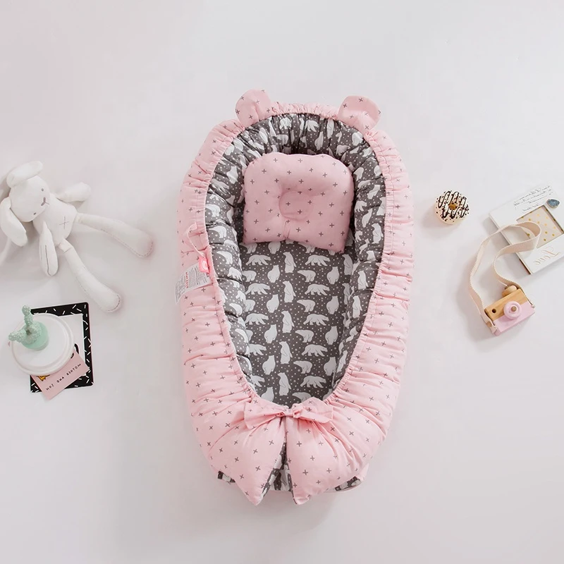 Детское гнездо для новорожденных с ручкой Съемный и моющийся шезлонг для новорожденных люлька с принтом детский шезлонг и гнездо детская кровать гнездо