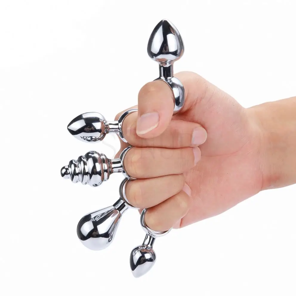 Free Custom Box - Silver Novelty Buttplug Finger Ring Anal Dilator Butt Plug Sex Device For Couples