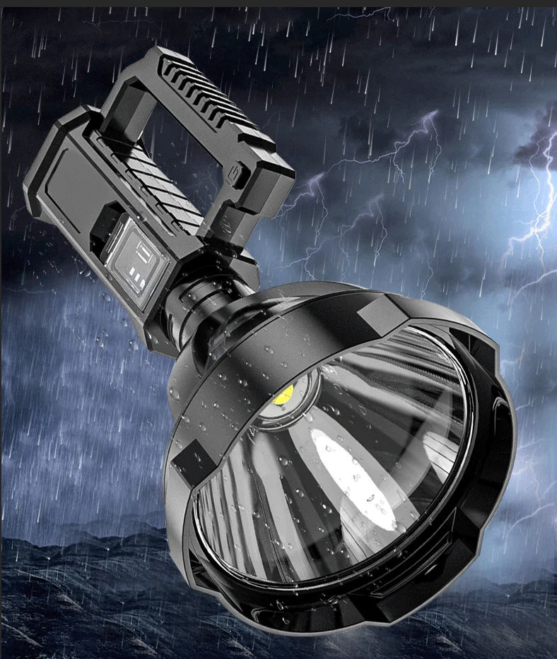 Outdoor portable light LED handheld flashlight bracket and other waterproof USB charging strong light searchlight