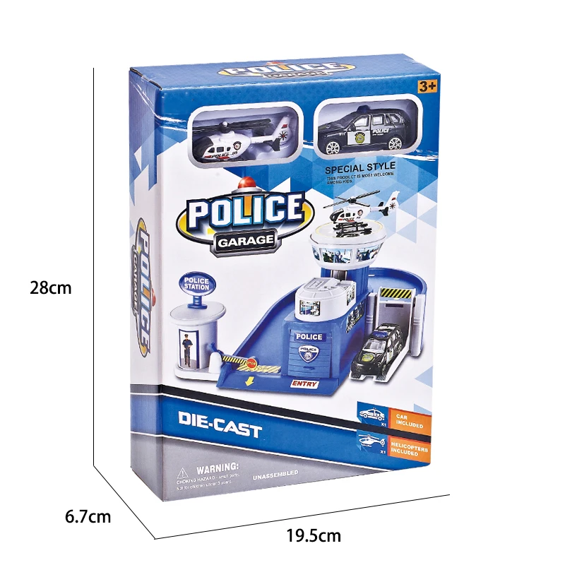 KSF Kids Pretend Play Game Police Fire Garage Shop Auto Parking Lot Diecast Police Station Toy Diecast Toy Alloy Vehicle