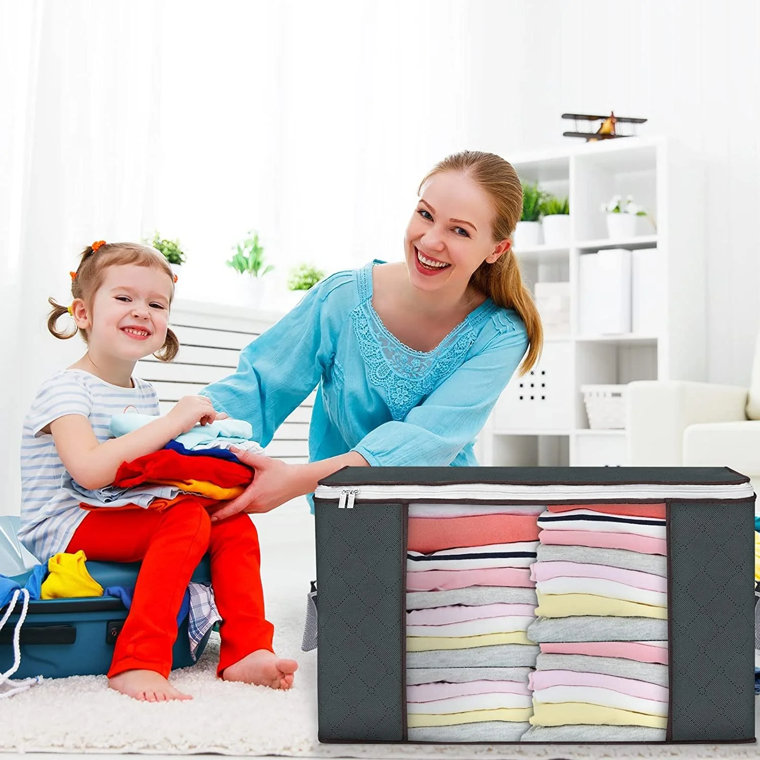 Hot Sale Large Capacity Bag Clear Window Folding Clothes Storage Organizer Fabric Under Bed Storage Bag