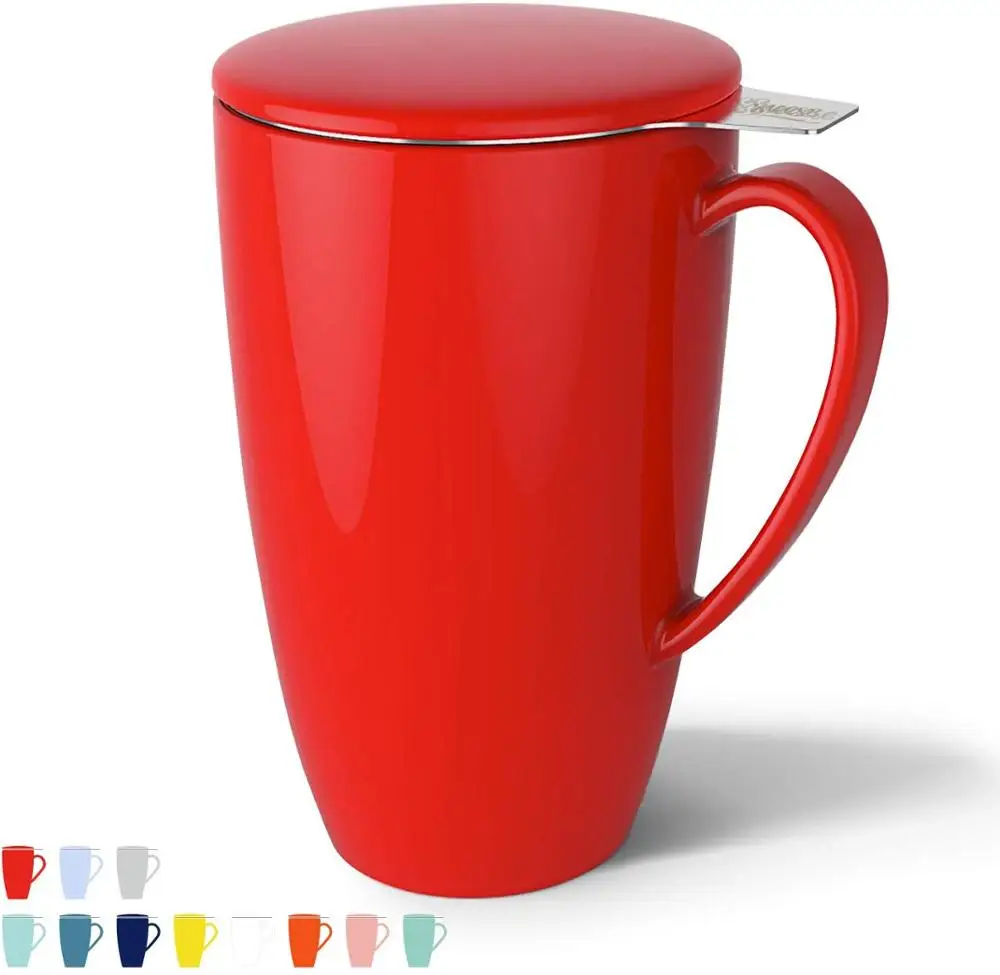 Glaze Porcelain Ceramic Coffee Mugs with Infuser and Lid Tea Cup Large Capacity Infuser for office