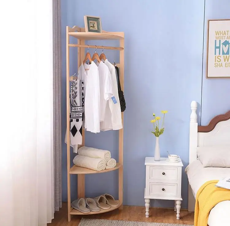 All Solid Wood Corner Coat Rack Bedroom Floor Triangle Hanger