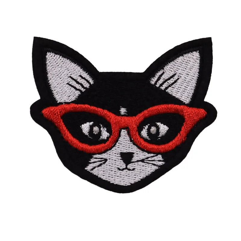 Wholesale patch custom logo Glasses cat iron on for clothing and hat evening dresses embroidery patches