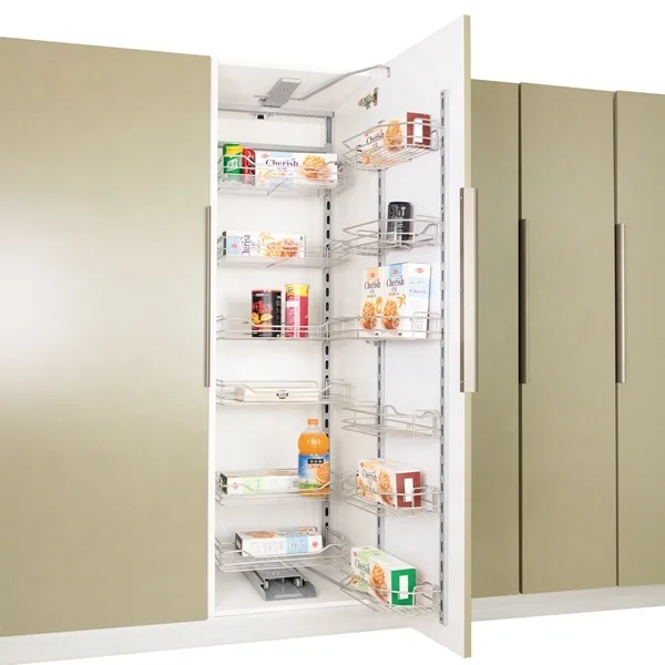 Stainless steel customized material Pantry unit kitchen cabinet accessories pull out basket kitchen wire baskets