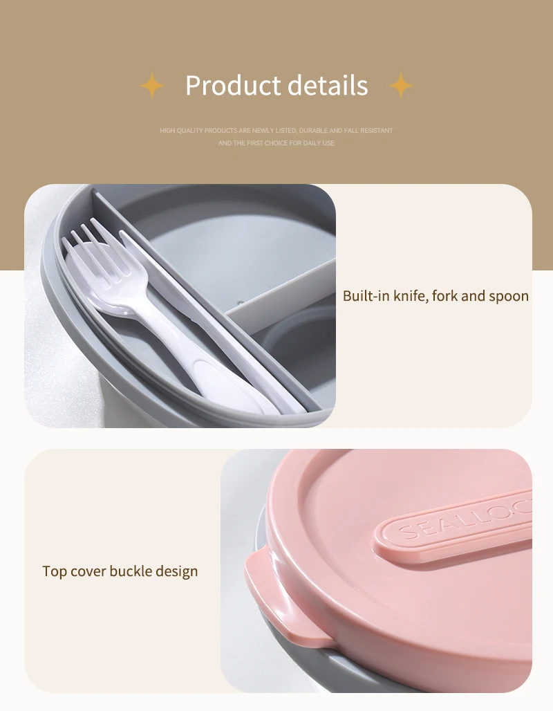 800ml clear Leakproof food Container with divided Tray and elastic strap plastic salad box with sauce box and cutlery lunch box