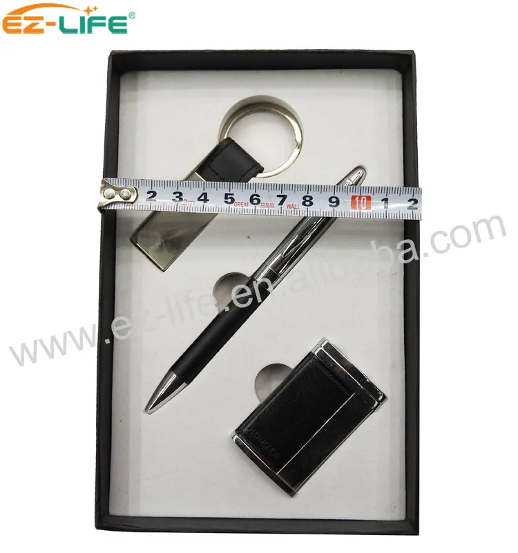 Promotional Luxury Gift Set Lighter Metal Key Ring Chain Business Pen Logo