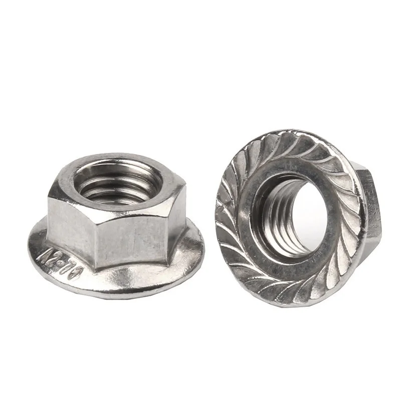 Factory spot 304 stainless steel hexagonal flange nut DIN 6923-1983 anti-loose locking belt pad nut M5-M20