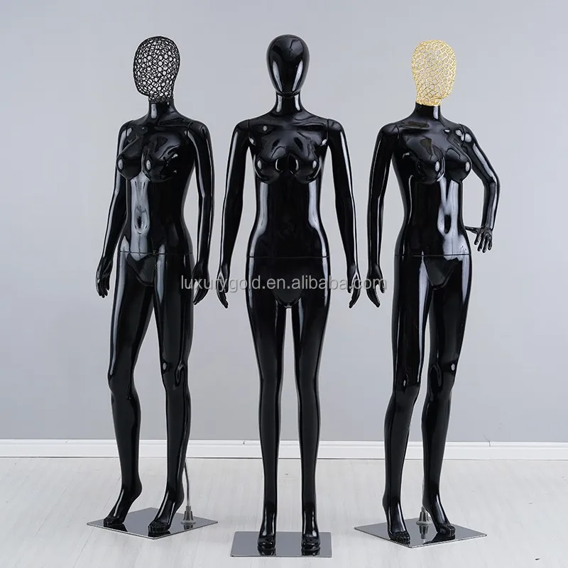 Window Shop Display Clothing Lady Stand Mannequin Women Plastic Full Body Gloss Black Female Mannequin for Sale