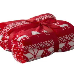 100% Polyester woolen Fleece Christmas Snowflake Reindeer Throw Blanket Christmas Blanket for gifts