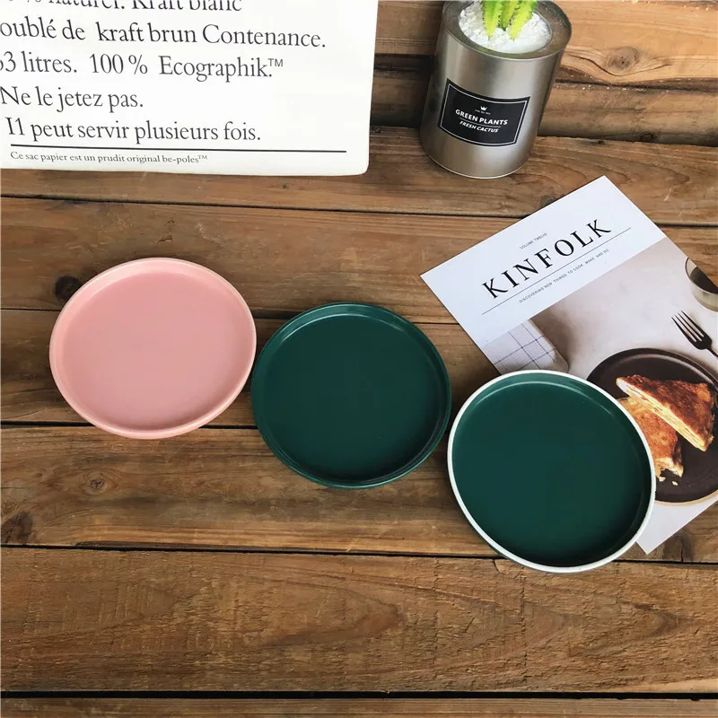 Eco-friendly cheap price ceramic round color glazed ceramic flat plate in stock