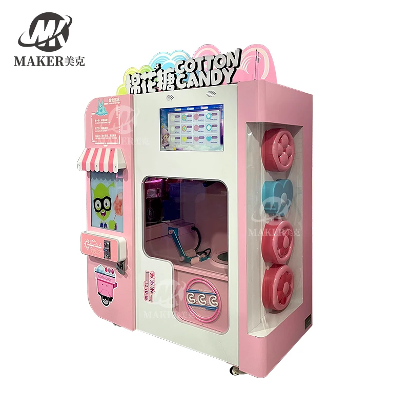 High Profit Coin Operated Fully Automatic Cotton Candy Maker Robot Fairy Floss Vending Machine